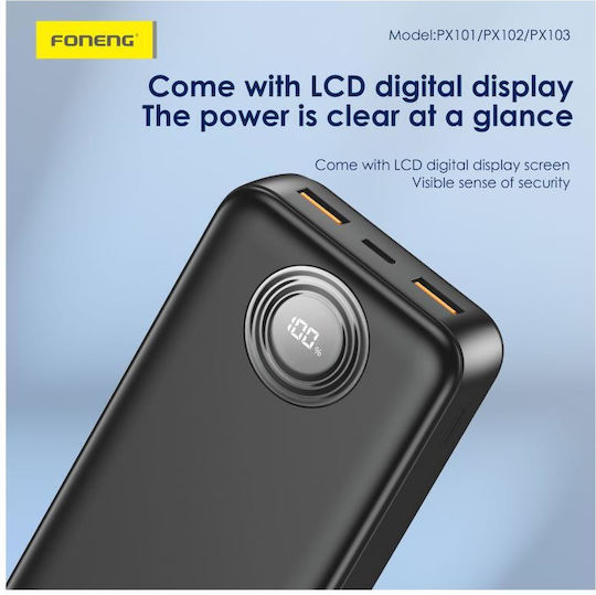 Foneng PX101 Power Bank 10000mAh 22.5W με 2 Θύρες USB-A και Θύρα USB-C Power Delivery Λευκό