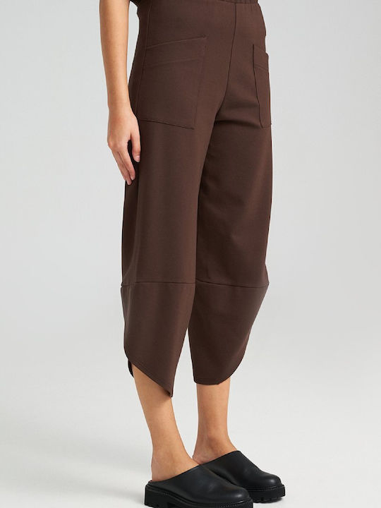 Zoya Women's Fabric Trousers Relaxed Fit Brown