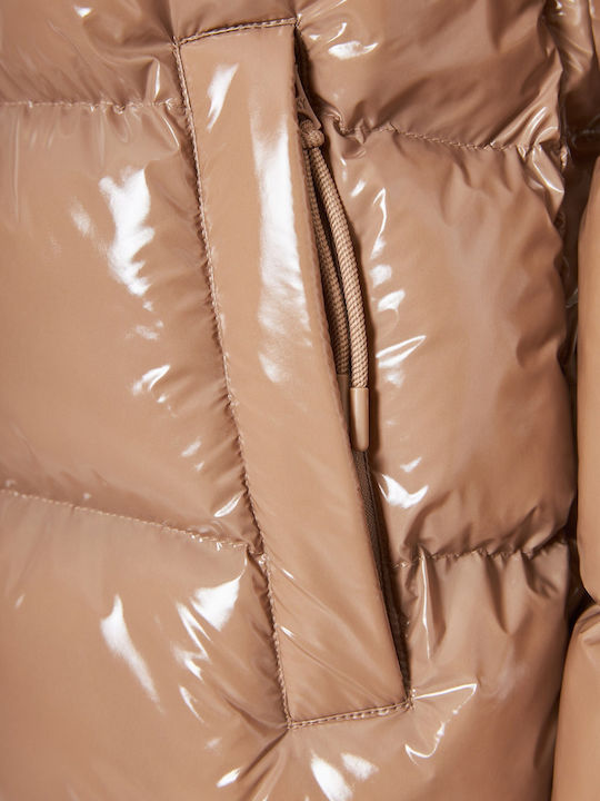 Lang Damen Puffer Jacke für Winter Braun