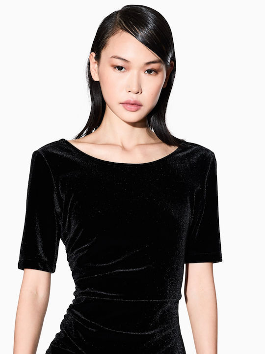 Mini Abendkleid Aus Samt Schwarz