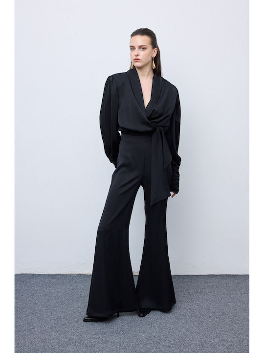 Women's Satin Long Sleeve Shirt Black