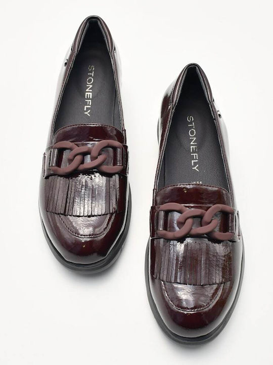 Leather Women's Loafers in Burgundy Color