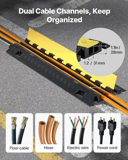 Vevor Cable Protection Ramp Capacity 9.979 Kg Per Axle 2 Channels Heavy Duty TPU Cable Cover Channel 31 x 28 mm Speed Bump Opening Cover Indoor & Outdoor Use Set of 3 Pieces