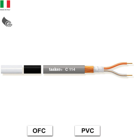 Tasker C114 Pvc White Καλώδιο Μικροφώνου Balanced 2x0.25mm Λευκό Εξωτ.διατομή 6mm Κουλ 100m Καλώδιο Μικροφώνου Balanced 2x0.25mm Λευκό Εξωτ.διατομή 6mm