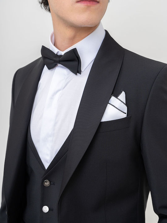 Men's Suit with Vest Slim Fit Black