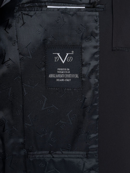 Men's Suit with Vest Slim Fit Black