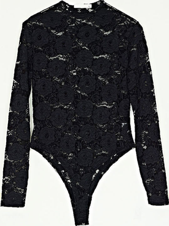 Elastic Lace Black Bodysuit