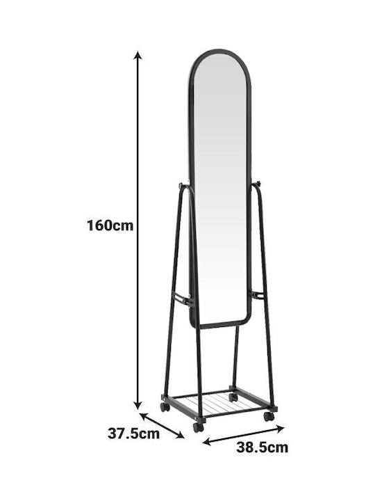 Pakketo Lomna Boden- oder Standspiegel Gewölbt mit Schwarzem Metallischem Rahmen 160x38.5cm
