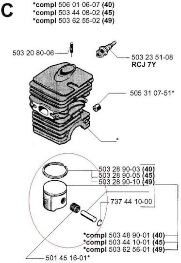 Piston Pentru Drujbă Husqvarna 45 245r Jonsered 2045 Ø 42 Mm Meteor