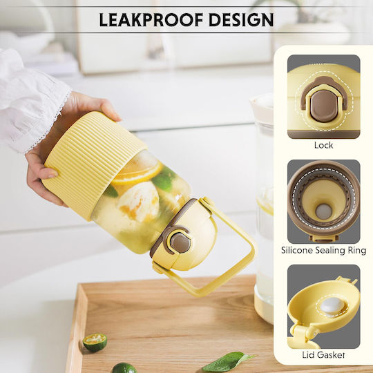 Buydeem Μπουκάλι Θερμός Πλαστικό 800ml Green με Καλαμάκι