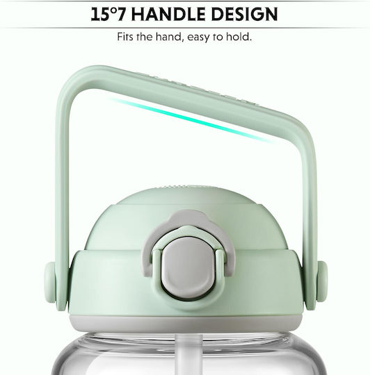 Buydeem Μπουκάλι Θερμός Πλαστικό 800ml Green με Καλαμάκι