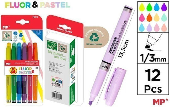 Madrid Papel Μαρκαδόροι Υπογράμμισης 3mm Σετ 12 χρώματα