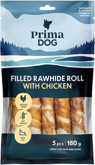 Prima Dog Filled Rawhide Roll Λιχουδιά Σκύλου με Κοτόπουλο και Συκώτι 13εκ. 180gr 5τμχ