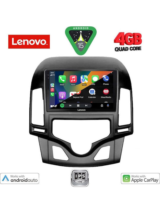 Lenovo Car Audio System for Hyundai i30 2007-2012 with Clima (Bluetooth/USB/AUX/WiFi/GPS/Apple-Carplay/Android-Auto) with Touch Screen 9"