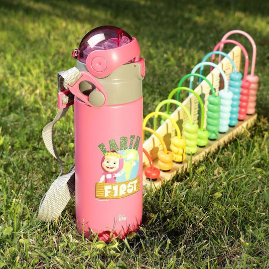 Ecolife Kids Water Bottle Thermos Stainless Steel with Straw Fuchsia 400ml