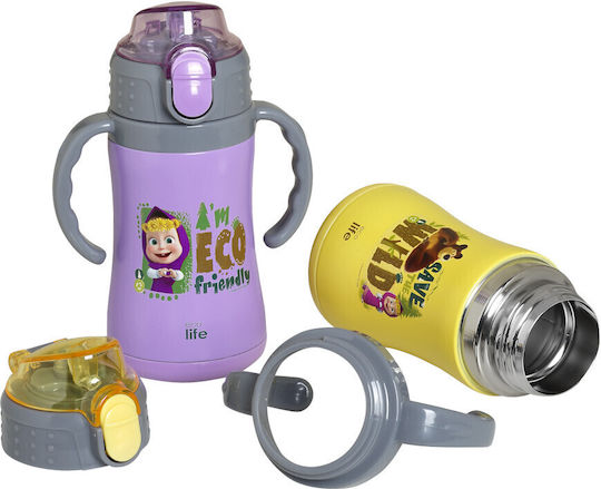 Ecolife Kids Water Bottle Thermos Stainless Steel with Straw Purple 300ml