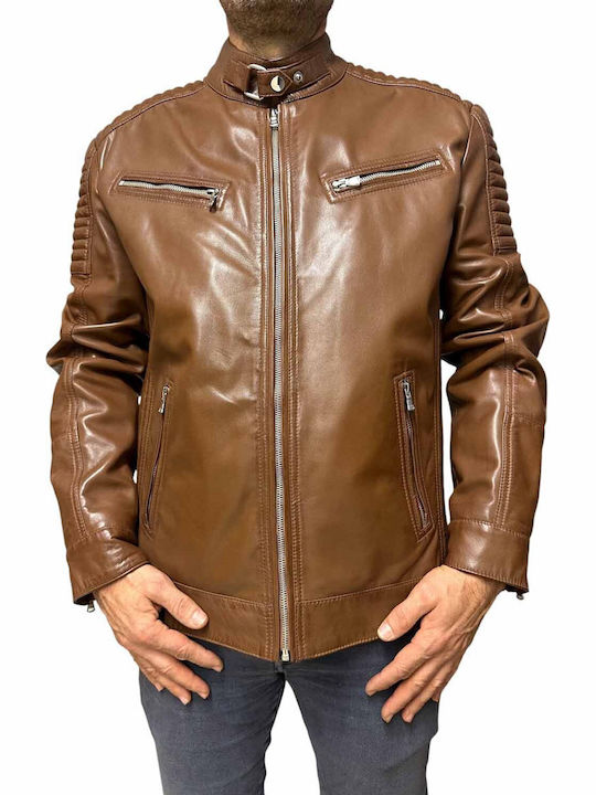 Geacă Biker din Piele Tabac