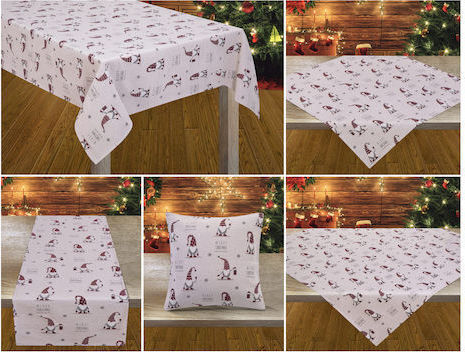 Liolios Home Gnomes Christmas Tablecloth Runner Fabric Beige L140xW40cm.