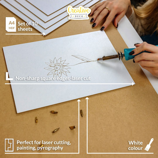Creative Deco 10 X Placă MDF A4 Albă 300 X 210 X 3 Mm Plăci MDF Meșteșuguri DIY Perfecte Pirografie Tăiere cu Laser Modelare Frezare CNC Plotter Fretă
