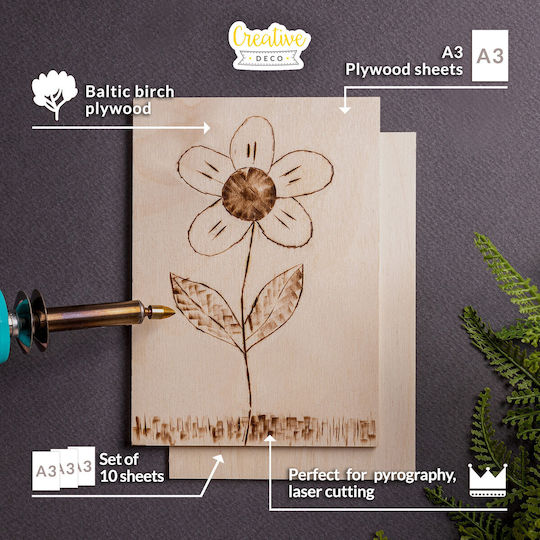 Creative Deco 10 x A3 Sperrholz 6mm 420 x 300 x 6 mm Sperrholzplatten Bastelarbeiten Handarbeit Perfekt für Pyrographie Laserschneiden Modellbau Fräsen CNC Plotter Laubsägearbeiten