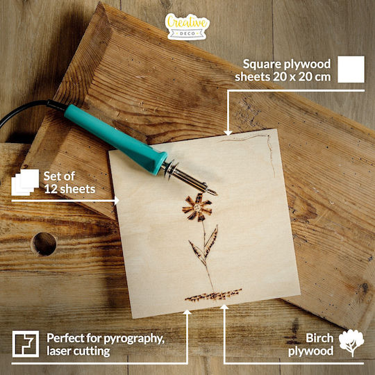 Creative Deco 12 X 20x20см квадратен шперплат 3мм 200x200x3 мм шперплатови листове за ръчна изработка Идеални за пирография Лазерно рязане Моделиране Фрезоване CNC плотер Лобзик