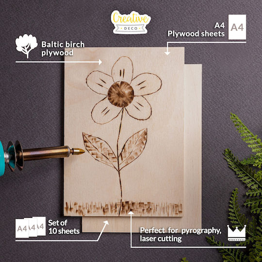 Creative Deco 10 X A4 Placaj 3mm 300 X 210 X 3 Mm Foi de Placaj Meșteșuguri Diy Perfecte pentru Pirografie Tăiere cu Laser Modelare Frezare Cnc Plotter Fierăstrău Puzzel
