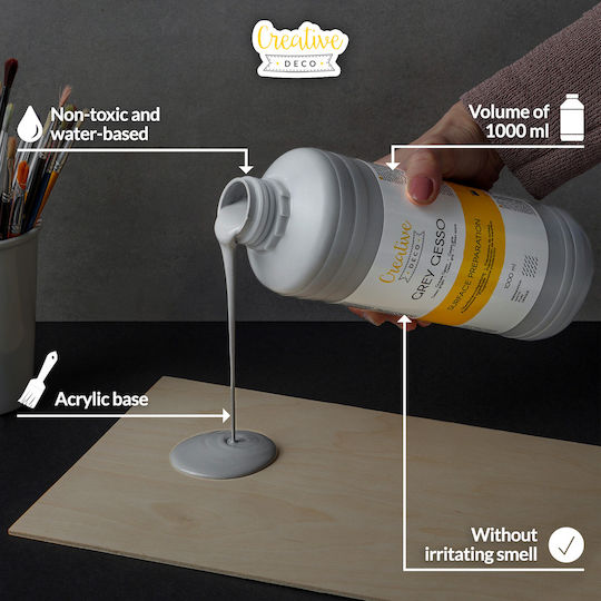 Creative Deco Acrylic Primer Gesso Grey 1l Professional Painting Preparation Excellent Base