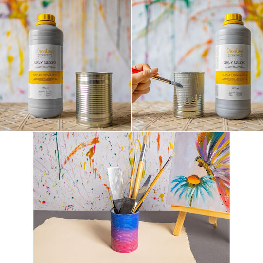Creative Deco Acrylic Primer Gesso Grey 1l Professional Painting Preparation Excellent Base