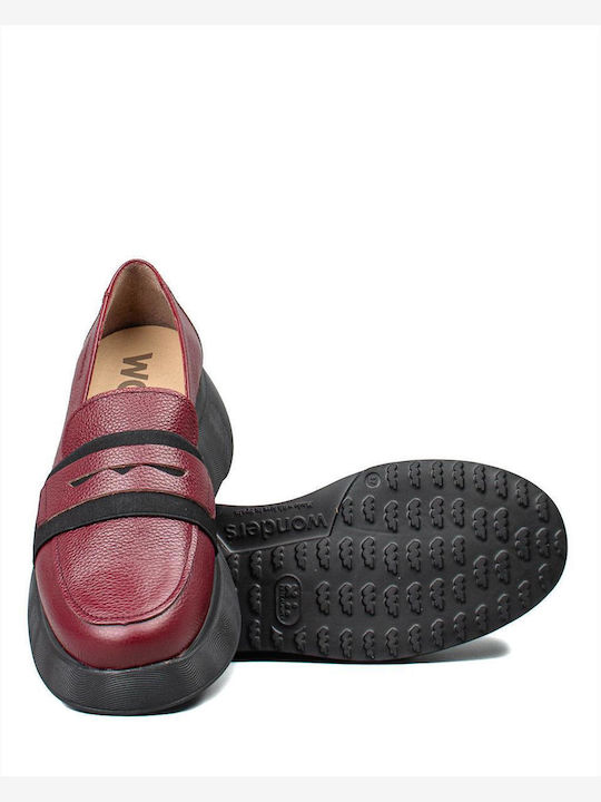 Leather Women's Loafers in Burgundy Color