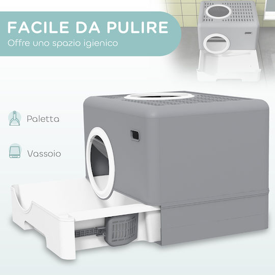 Pawhut Cat Toilet 2 Exits Removable Base Tray 52 x 41 x 38.5 cm Gray