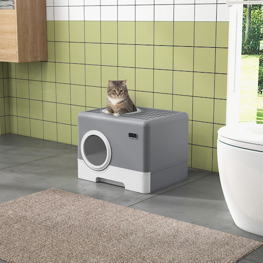 Pawhut Cat Toilet 2 Exits Removable Base Tray 52 x 41 x 38.5 cm Gray