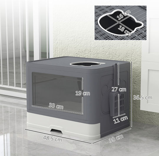 Pawhut Cat Toilet Cover 2 Exits 48.5 X 38 X 36.5 Cm Gray + White