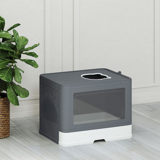 Pawhut Cat Toilet Cover 2 Exits 48.5 X 38 X 36.5 Cm Gray + White