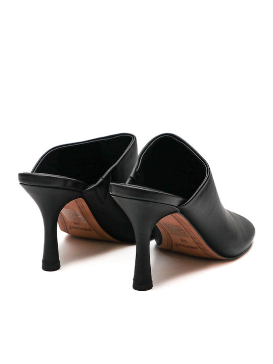 Leather Mules with High Heel in Black Color