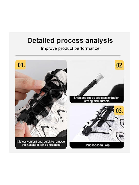 Elastic Shoelaces Clip Black 2pcs 100cm