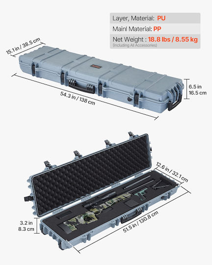 Vevor Hard Weapon Case Locked Weapon Case Streamlined Foam Materials 1270 Mm Mobile Weapon Storage Wheels Ip67 Waterproof Dust Resistant Gun Storage Weapon Shotgun Airgun Gray