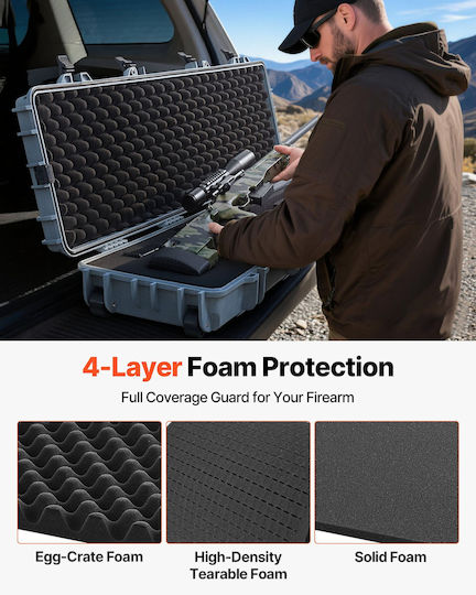 Vevor Hard Weapon Case Locked Weapon Case Streamlined Foam Materials 1270 Mm Mobile Weapon Storage Wheels Ip67 Waterproof Dust Resistant Gun Storage Weapon Shotgun Airgun Gray