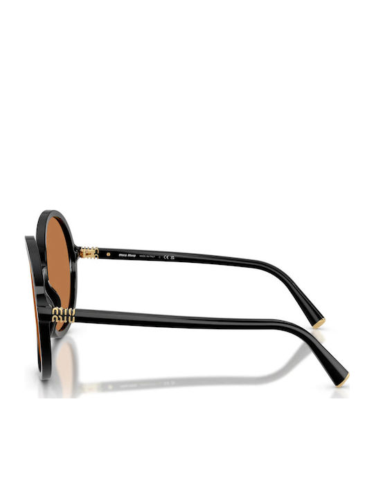 Miu Miu Unisex Sunglasses with Black Plastic Frame and Brown Lens