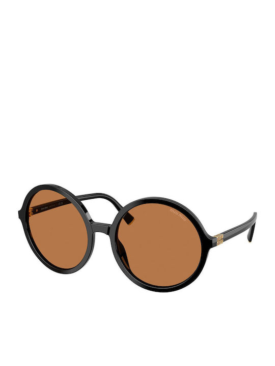 Miu Miu Unisex Sunglasses with Black Plastic Frame and Brown Lens