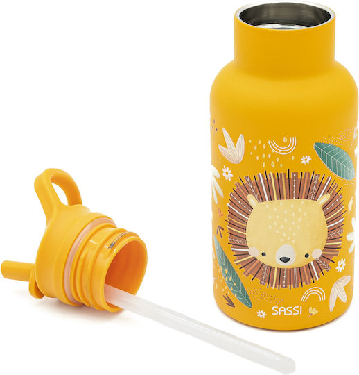 Sassi Junior Kids Water Bottle Thermos Stainless Steel with Straw Non Spill Gray 350ml