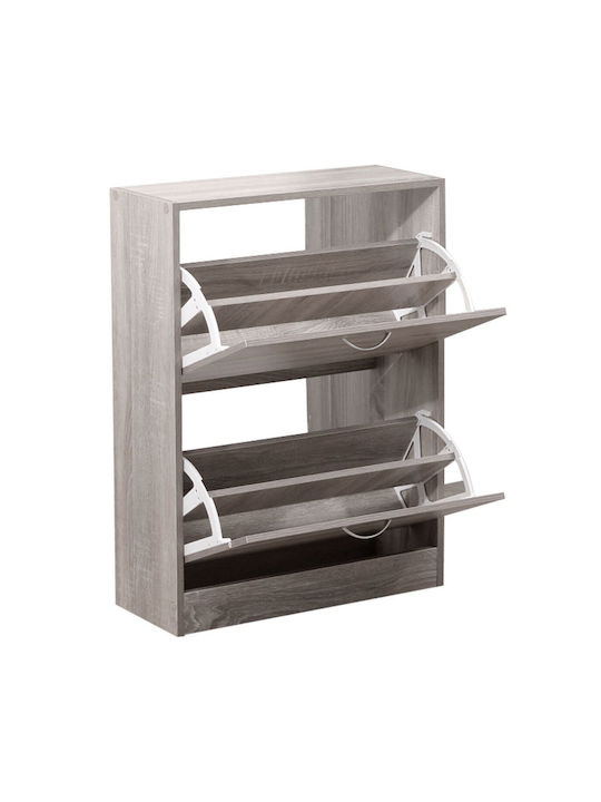 Wooden Shoe Organizer with 2 Shelves Gray 60x24x80cm