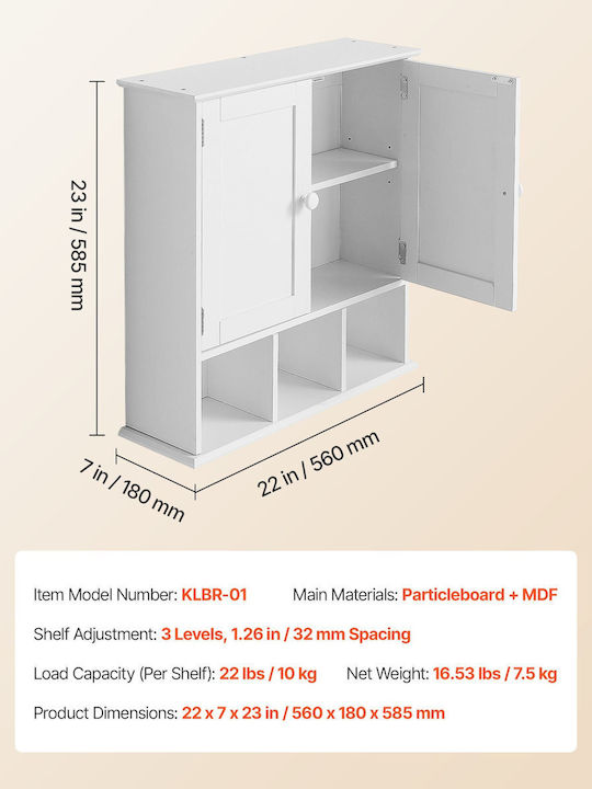 Vevor Wall Mounted Bathroom Shelf Wooden 56x18x58.5cm White
