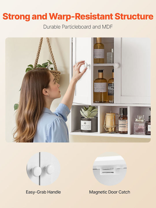 Vevor Wall Mounted Bathroom Shelf Wooden 56x18x58.5cm White