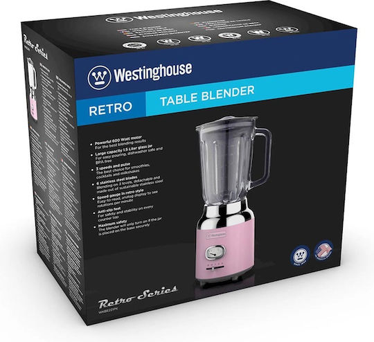 Westinghouse Μπλέντερ με Γυάλινη Κανάτα 1.5 lt 600W Ροζ WKBE221PK