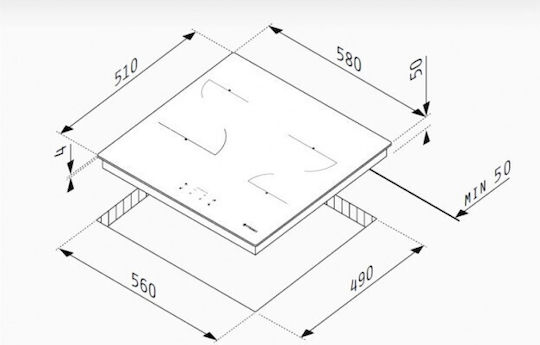 Pyramis PHC62430FMB Κεραμική Εστία Αυτόνομη με Λειτουργία Κλειδώματος 58x51εκ.