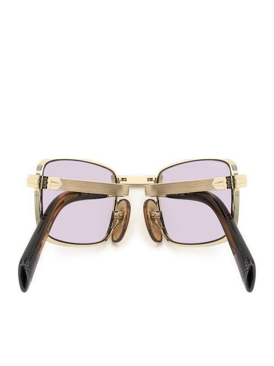 David Beckham Men's Sunglasses with Gold Metal Frame and Pink Lens
