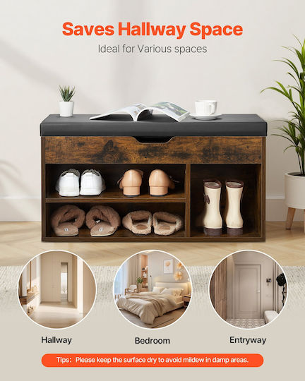 Entry Furniture with Shoe Rack & Bench Brown + Black 30x44x80cm