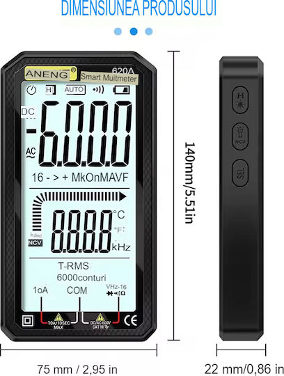 Aneng Aneng 620A Ψηφιακό Πολύμετρο True RMS με Buzzer με Μέτρηση AC / DC / Θερμοκρασίας True RMS