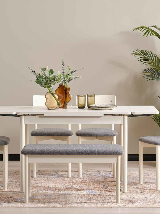 Set Mobila Living Extensibil Alb – 4 Scaune + 1 Bancă 108x69x73cm