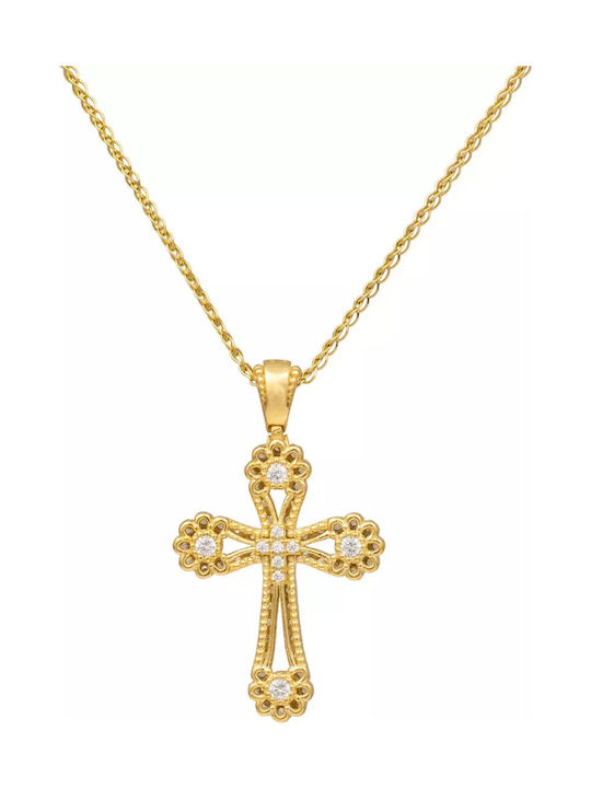 Women's Gold Byzantine Cross 14K Double Sided with Chain